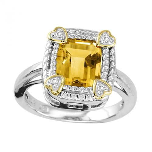 Sterling Silver with 14k Diamond and Citrine Ring 