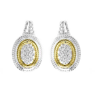 Sterling Silver and 14k Gold Diamond Earrings