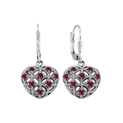 Sterling Silver and Ruby Heart Earrings