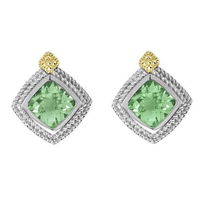 14k Gold & Sterling Silver Green Amethyst Earrings