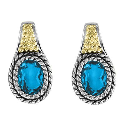 Sterling Silver and 14k Gold Blue Topaz Earrings
