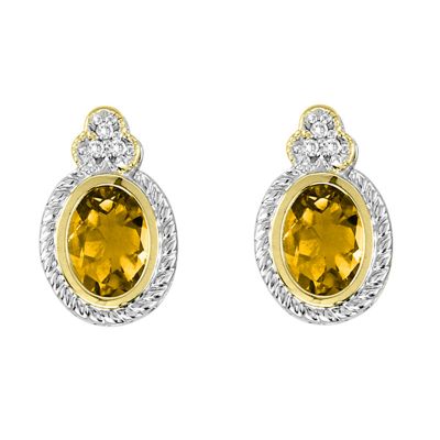 Citrine and Diamond Sterling Silver and 14k Earrings