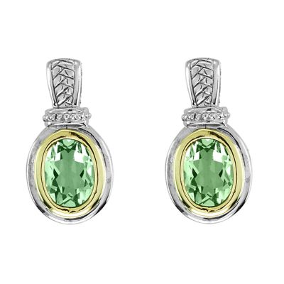 Green Amethyst Sterling Silver and 14k Gold Earrings