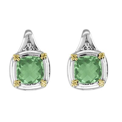 14k Gold & Sterling Silver Green Amethyst Earrings