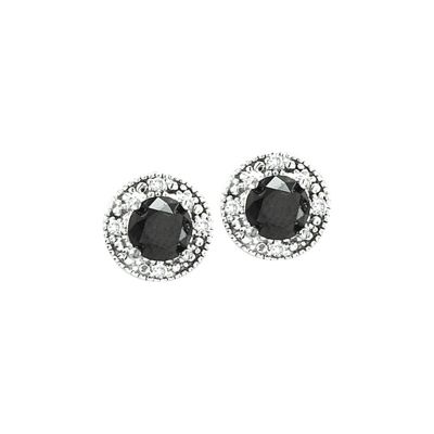 14k Black and White Diamond Halo Earring