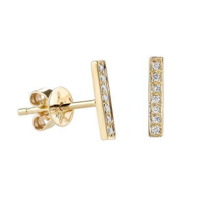 14K Diamond Bar Stud Earrings