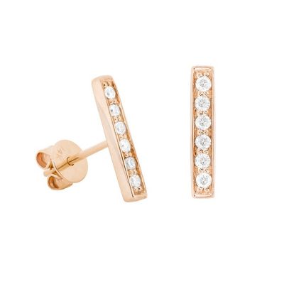 14K Diamond Bar Stud Earrings