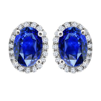 Diamond Halo Sapphire Earrings