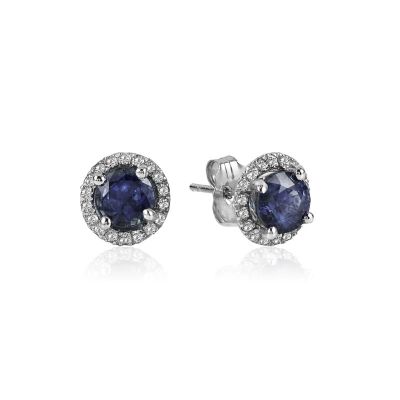 14k Sapphire and Diamond Halo Earring