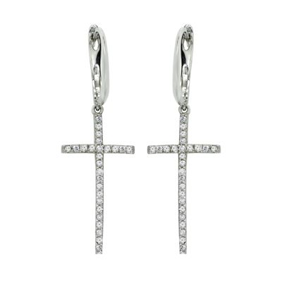 14K Diamond Cross Dangle Earrings