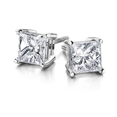 14k Gold 1.00ctw Princess Cut Diamond Stud Earring