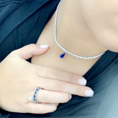 Eternally One Sapphire Drop and Diamond Choker Necklace