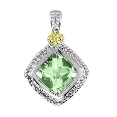 Green Amethyst Sterling Silver and 14k Pendant