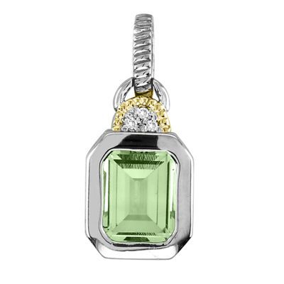 Green Amethyst Sterling Silver and 14k Pendant