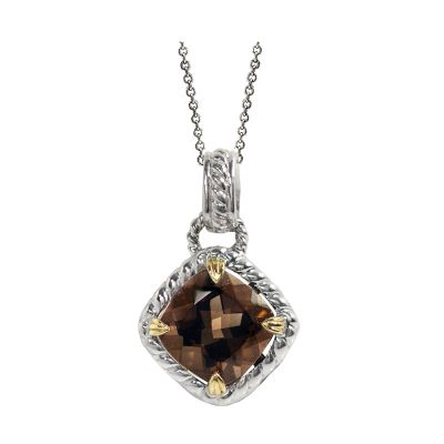 Smokey Quartz Sterling Silver and 14k Pendant