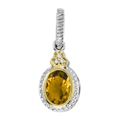 Citrine and Diamond Sterling Silver and 14k Pendant