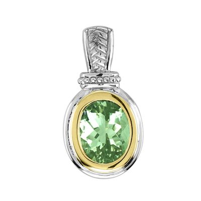 Green Amethyst Sterling Silver and 14k Pendant