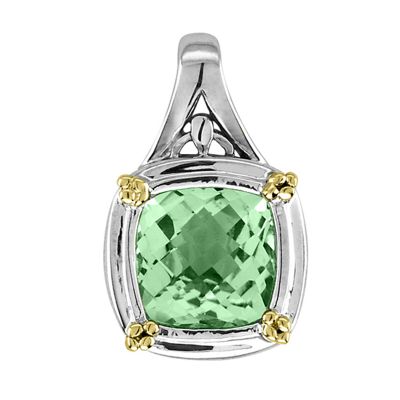 Green Amethyst Sterling Silver and 14k Pendant