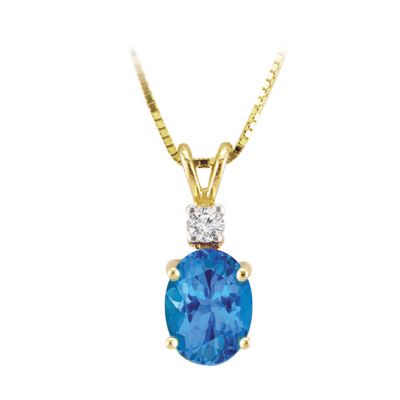 14k Blue Topaz and Diamond Pendant 