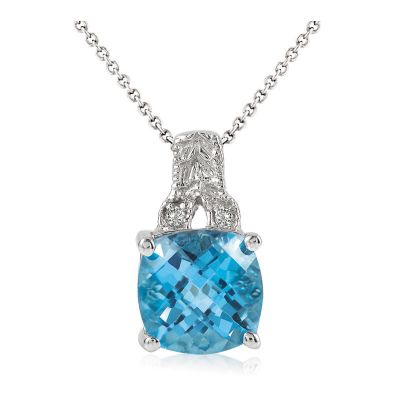14k Blue Topaz and Diamond Pendant 