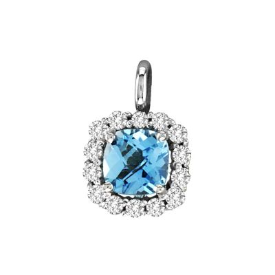 14k Blue Topaz and Diamond Pendant