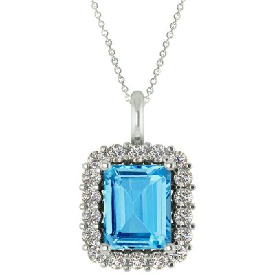 14k Blue Topaz and Diamond Pendant