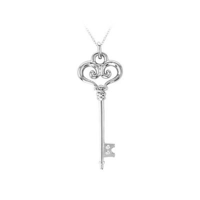14k Gold Diamond Key Pendant