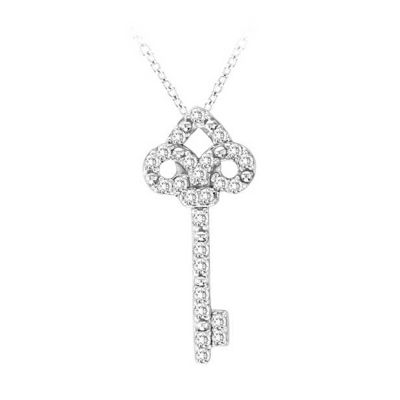 14k Diamond Key Pendant