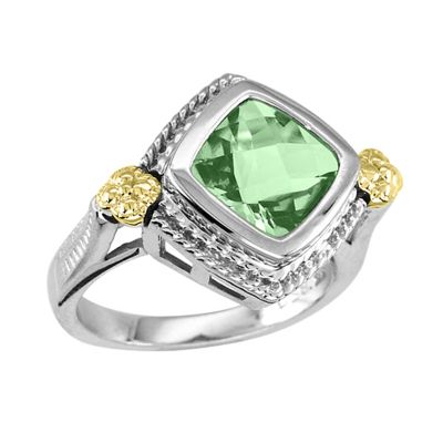 Green Amethyst Sterling Silver and 14k Ring