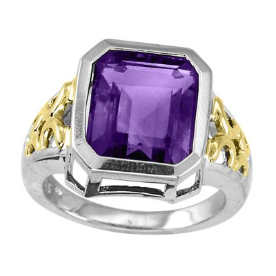 Sterling Silver and 14k Gold Amethyst Ring
