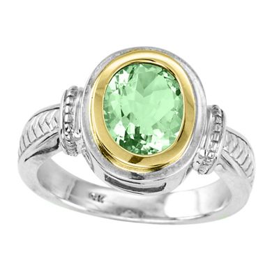 14k Gold & Sterling Silver Green Amethyst Ring
