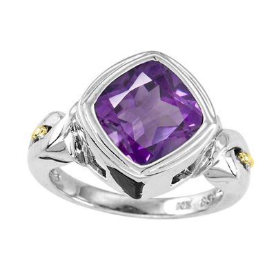 Sterling Silver and 14k Gold Amethyst Ring