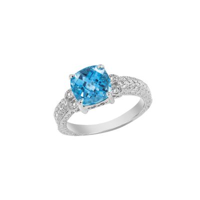 14k Blue Topaz and Diamond Ring