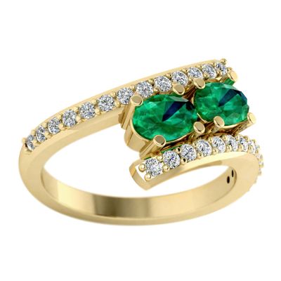 14k Diamond and Emerald Two Stone Ring