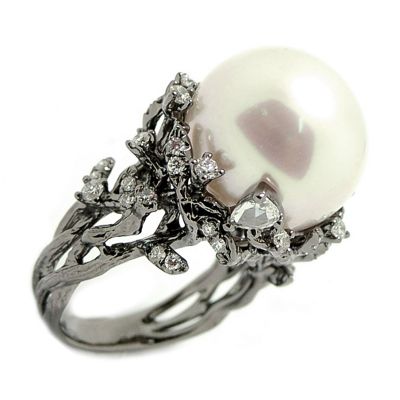 18k Pearl and Diamond Ring