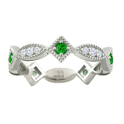14k Tsavorite and Diamond Stackable Ring