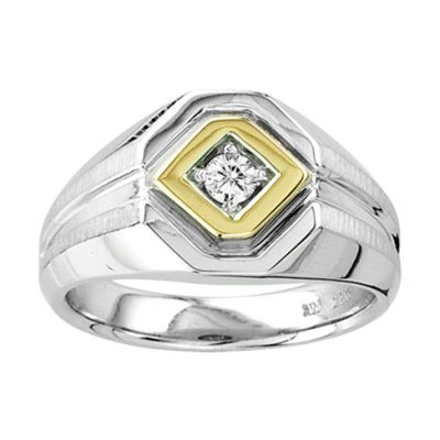 14k & Sterling Silver Diamond Men's Ring