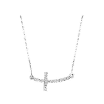 14k Diamond Curved Cross Necklace