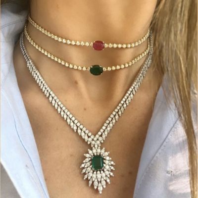 Eternally One Oval Ruby and Diamond Choker Necklace