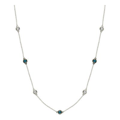 14k Blue and White Diamond By The Yard Necklace