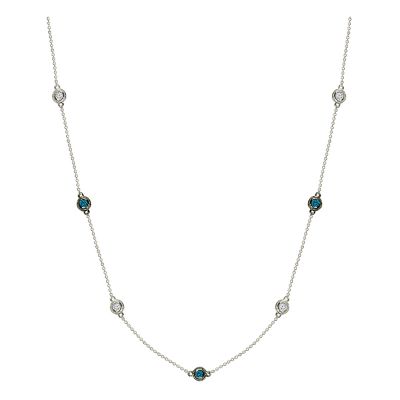 14k Blue and White Diamond By The Yard Necklace